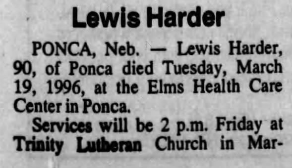 Obituary for Lewis Harder (Aged 90)